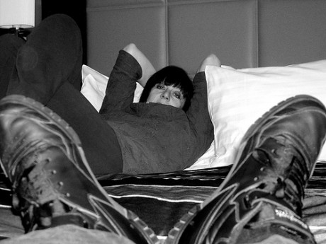 Chris and Cosey loungin in between Desertshore sets, Grand Hotel, 2007